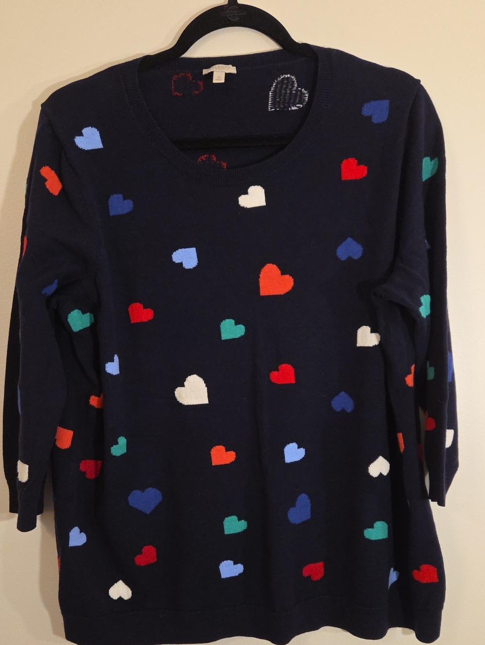 Talbots Intarsia Heart Sweater with Quarter Sleeves Womens 1X